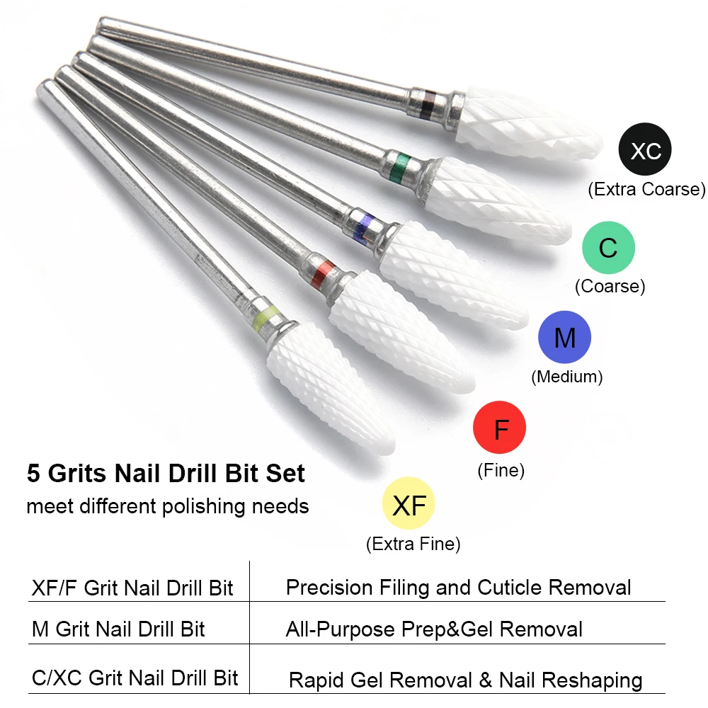 Broca de cerámica para uñas, removedor de Gel rotativo para cutículas, fresas para taladro eléctrico, accesorios de herramientas para decoración de uñas, 5 uds.