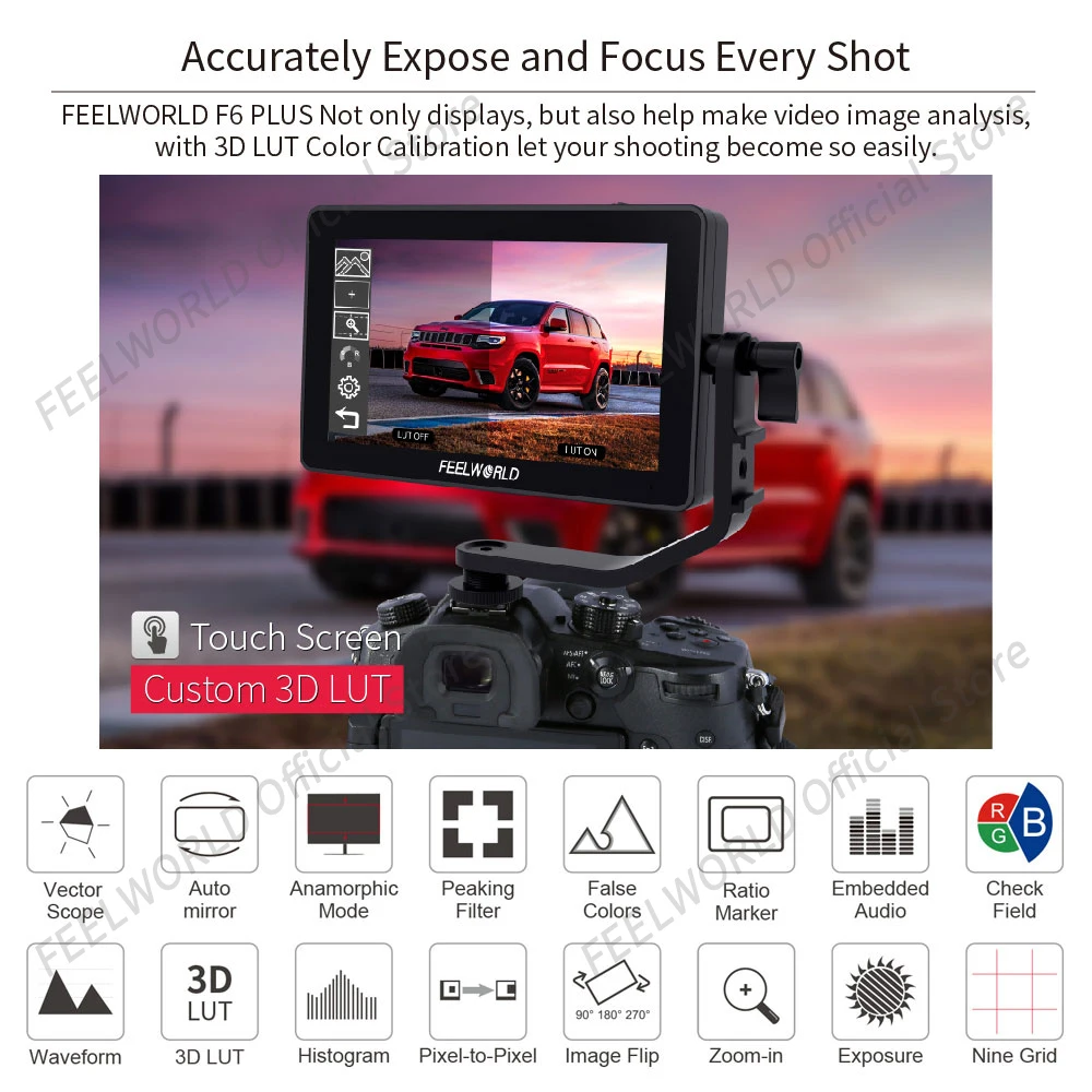 FEELWORLD F6 PLUS V2 6 Cal aparat DSLR Monitor zewnętrzny ekran dotykowy 3D LUT IPS FHD 1920x1080 fokus wideo pomoc wsparcie 4K HDMI