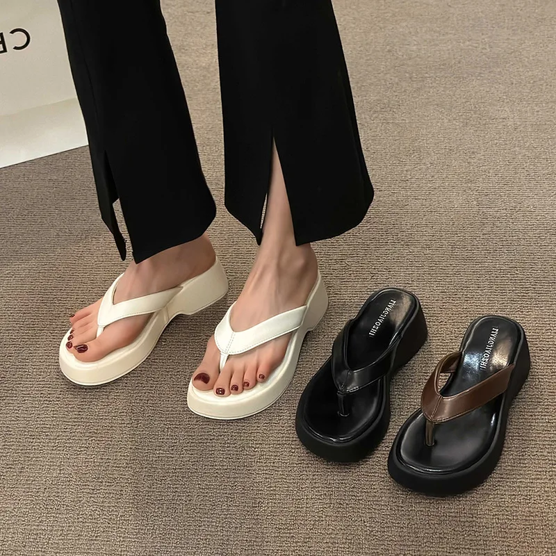 

Women's Flip-flops Fashion Thi Heel Sandals Slippers 2025 Summer New Pinch Toe Platform Sandals for Women Casual Beach Slippers