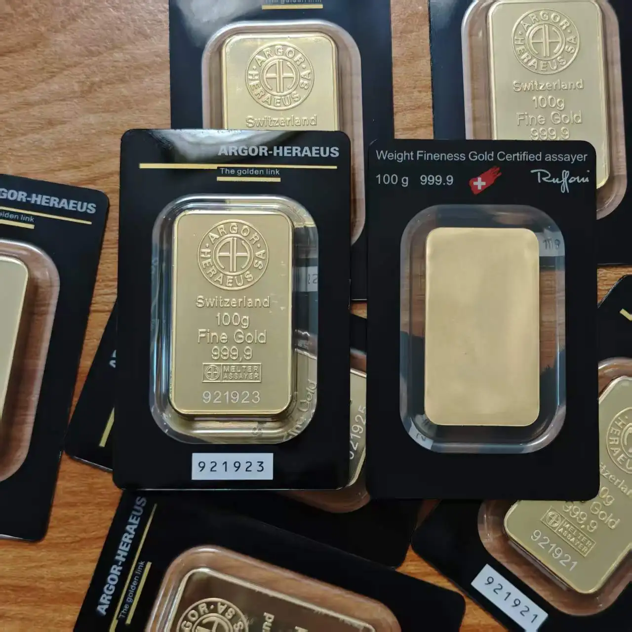 100g Argor Heraeus Gold Bar Suisse Gold Bar 24K Gold Plated Brass Crafts with Different Numbers