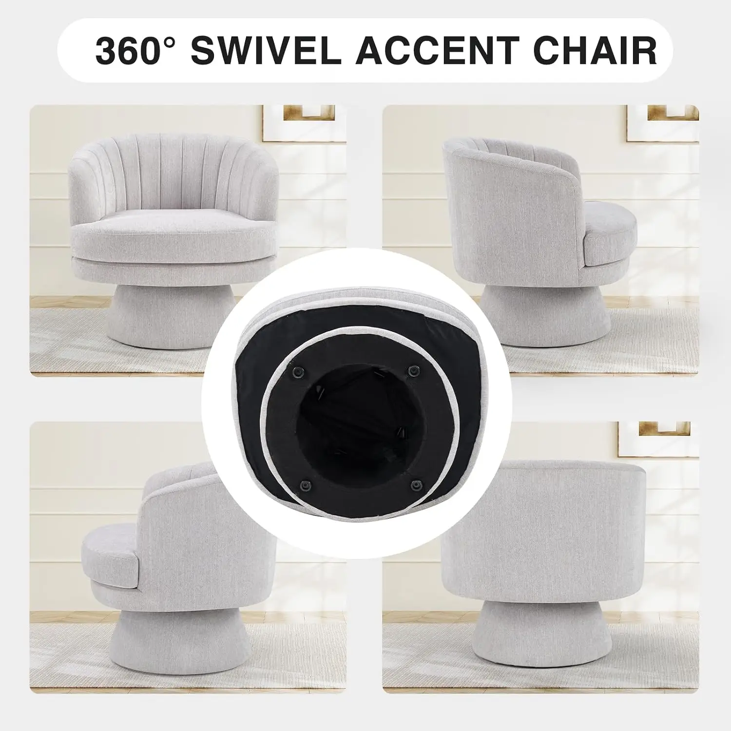 Swivel Barrel Accent Chair Set 2, 360 Rotation Curved Back Soft Cushion Fabric Armchair for Living Room Bedroom Grey, Customized