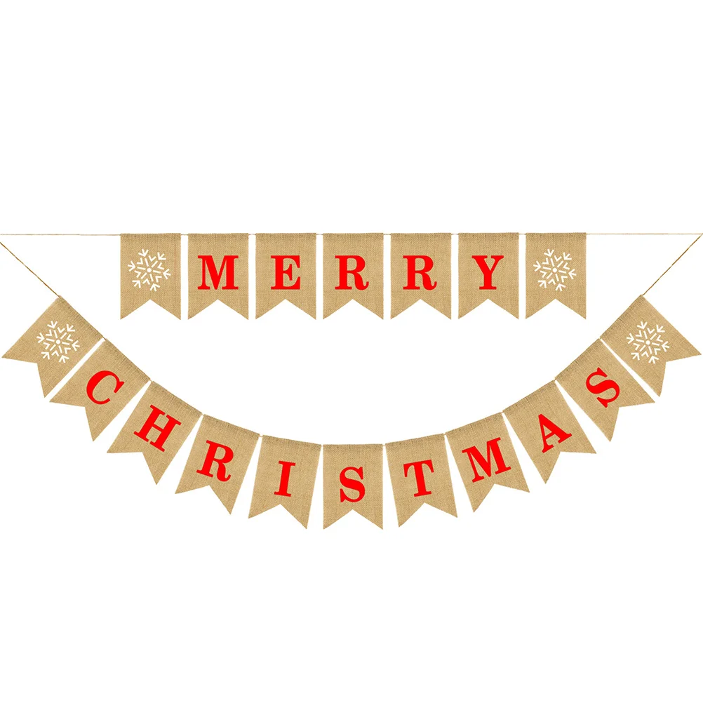 

Merry Christmas Letter Bunting Banner Burlap Linen Snowflake Pattern Swallowtail Pull Flag Party Decoration Xmas Ornament