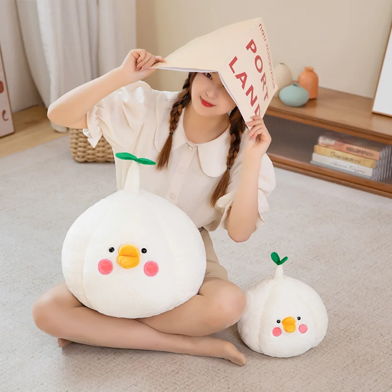 Creative Cute Round Garlic Duck Plush Throw Pillow Toy Kawaii Stuffed Animals Plants Plushies Cushion Anime Soft Kids Toys Gifts