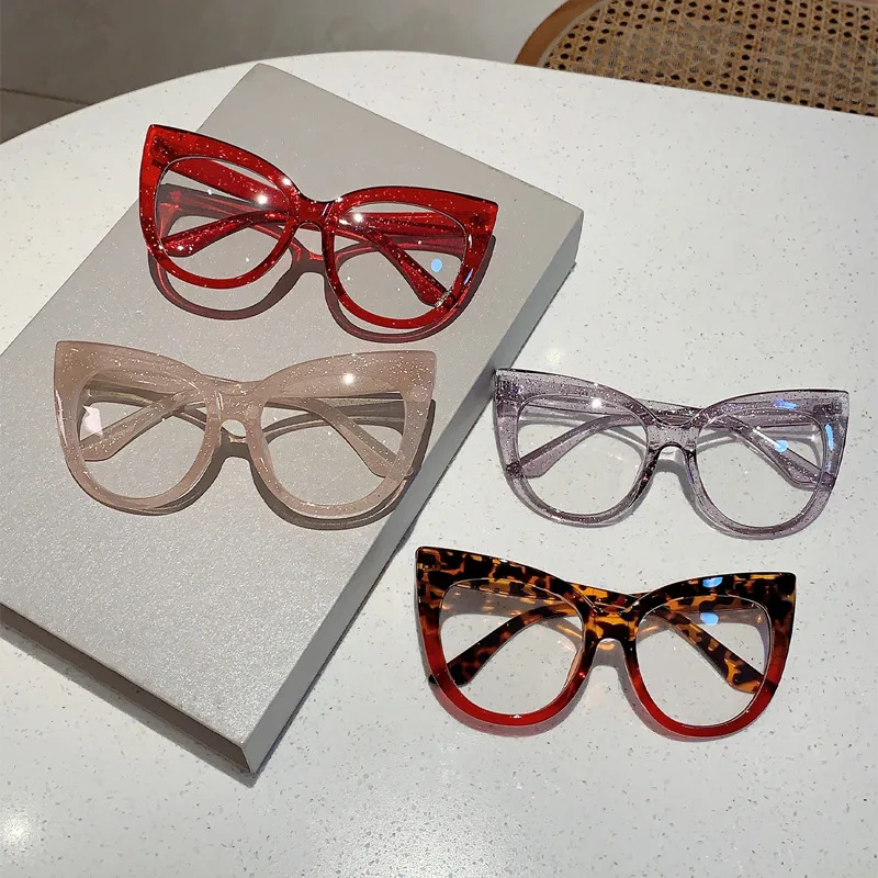 Anti Blue Light Optical Oversized Cat Eye Sequin Pink Glasses Women Vintage Brand Designer Myopia Prescription Eyewear Frame