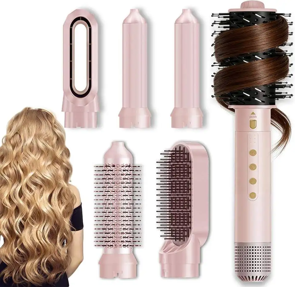 Hot Selling 6 in 1 High Speed Fast Drying Negative Ions Cool Volumizing Shot Button Hair Dryer Brush for Gift Home