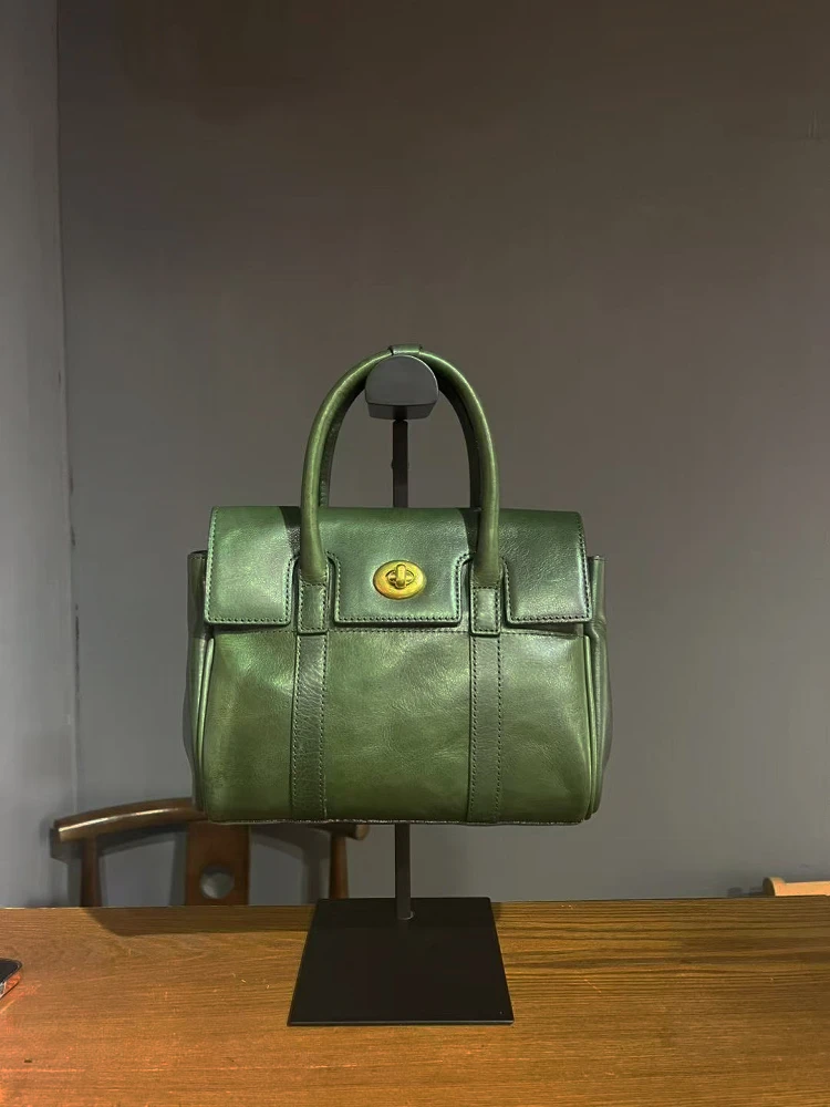 

Retro Faion Commuter Plant-Tanned Cowhide Single oulder Handbag Women's Bag Soft Leather Zipper Closure Large Size