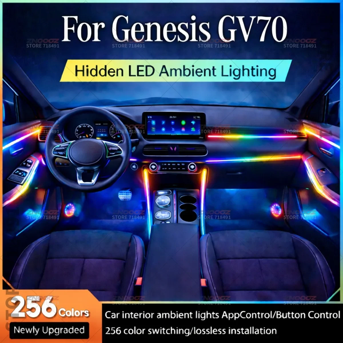 For Genesis GV70 22in1 RGB Car Interior Acrylic Car Ambient Lights RGB Hidden Acrylic Strip Decoration Atmosphere Accessories