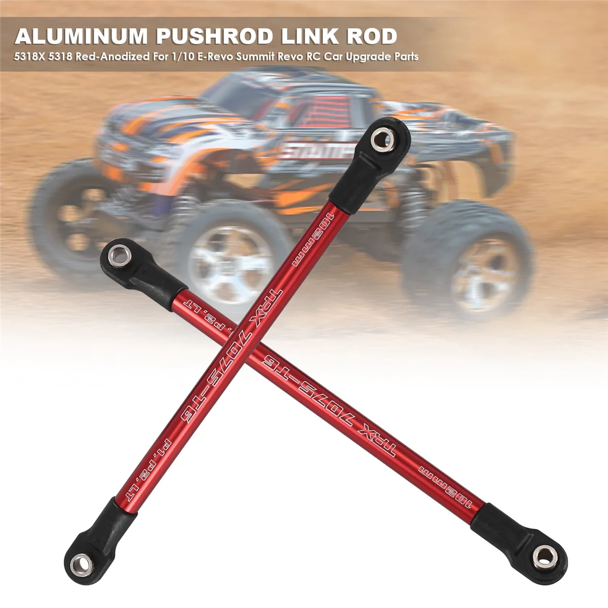 2Pcs อลูมิเนียม Pushrod Link Rod 5318X 5318 สีแดง-Anodized สําหรับ 1/10 Traxxas E-Revo Summit Revo RC รถอะไหล่อัพเกรด