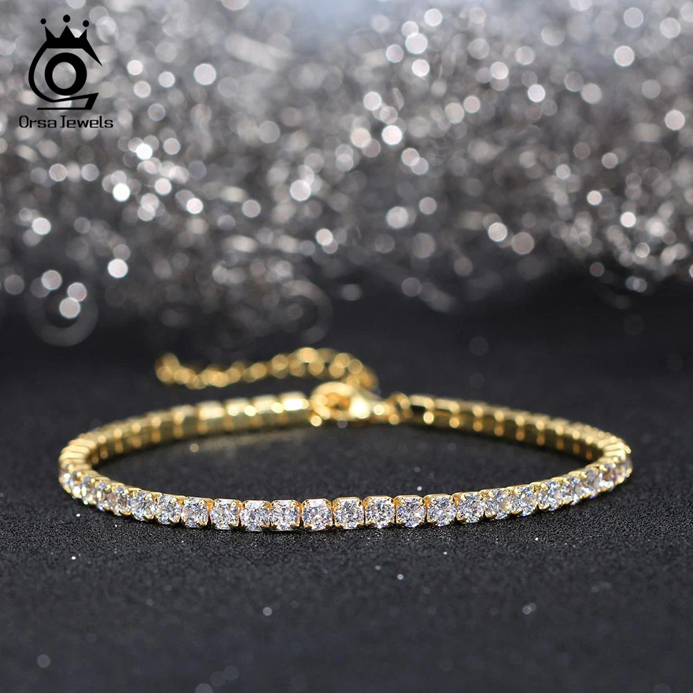 ORSA JEWELS Fashion 3mm Bezel Setting Colorful 4A Cubic Zirconia Tennis 925 Sterling Silver Adjustable Bracelet for Women SB192