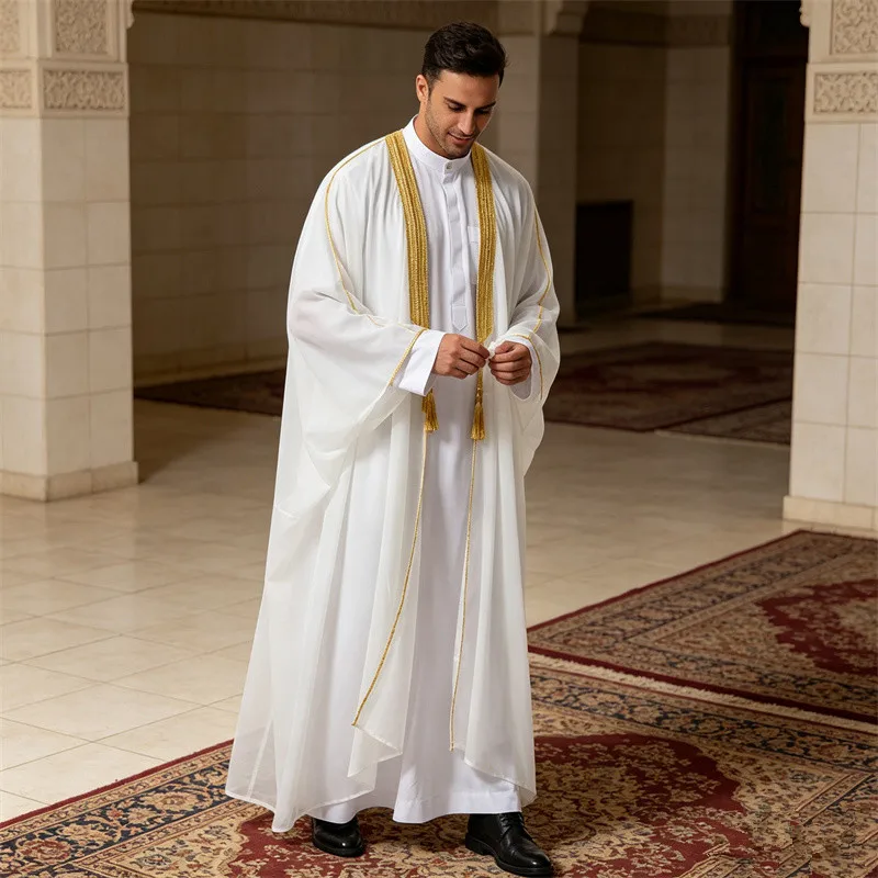 Muslim Men Robe Jubba Thobe Arabic Kimono Cardigan Kaftan Moroccan Long Dress Islamic Clothing Djellaba Dishdasha Caftan Thoub