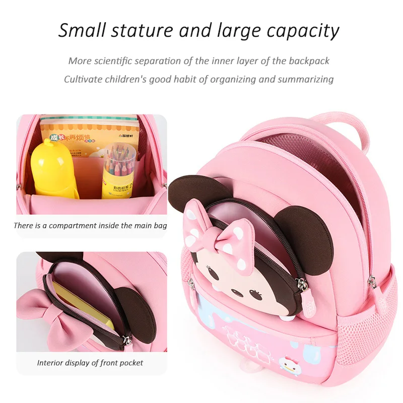 Disney Tsum Tsum Kindergarten Baby Backpack Cartoon Minnie Mickey Schoolbag 3-6 Year Old Children Baby Anti Loss Bags