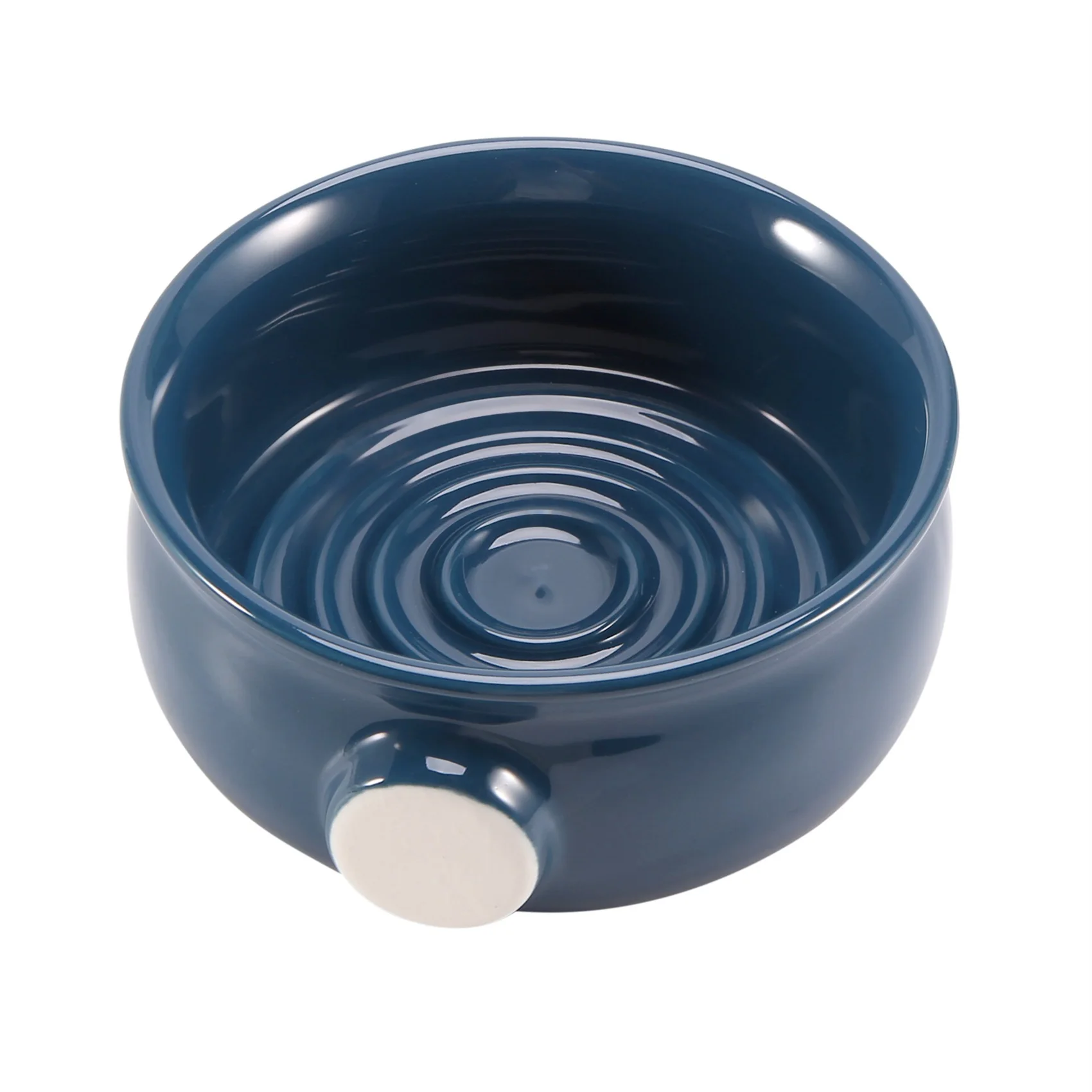 ABKB Mug Cukur Pria Keramik Mangkuk Cangkir Benang Bawah Mulut Lebar untuk Sikat Cukur dan Sabun Cukur Biru Tua