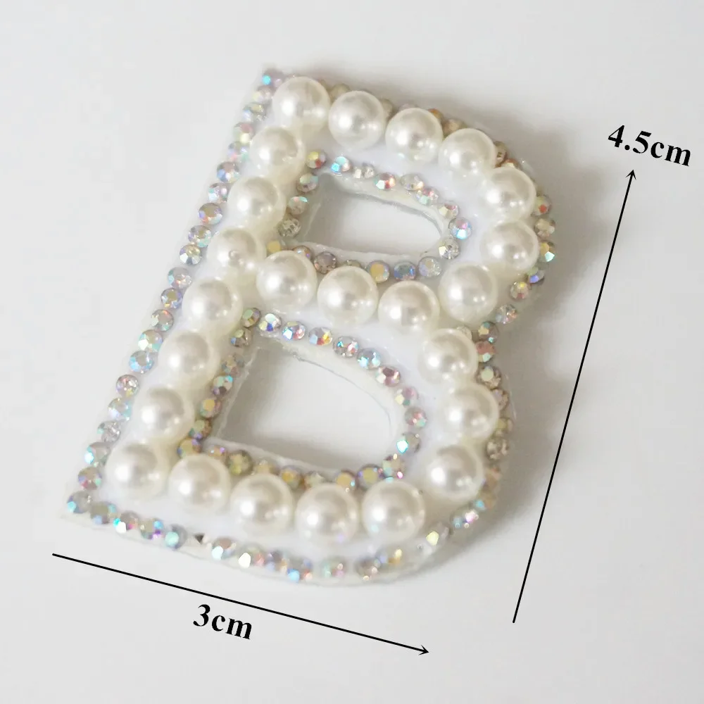 A-Z Pearl Rhinestone English Letter Alphabet Sew Iron On Patch Badge 3D Handmade Letters Patches Bag Hat Jeans Applique DIY