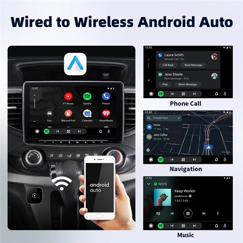 2 In 1 Carplay Wired To Wireless Adapter With Wifi Bluetooth Type-C/USB Ai Box For Carplay & Android Auto