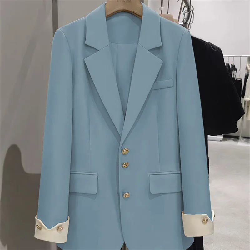 Blazer de moda para mujer, bloque de Color, manga larga, Ropa de Trabajo de negocios para mujer, chaqueta de traje Formal, abrigo de primavera y otoño, prendas de vestir exteriores para mujer