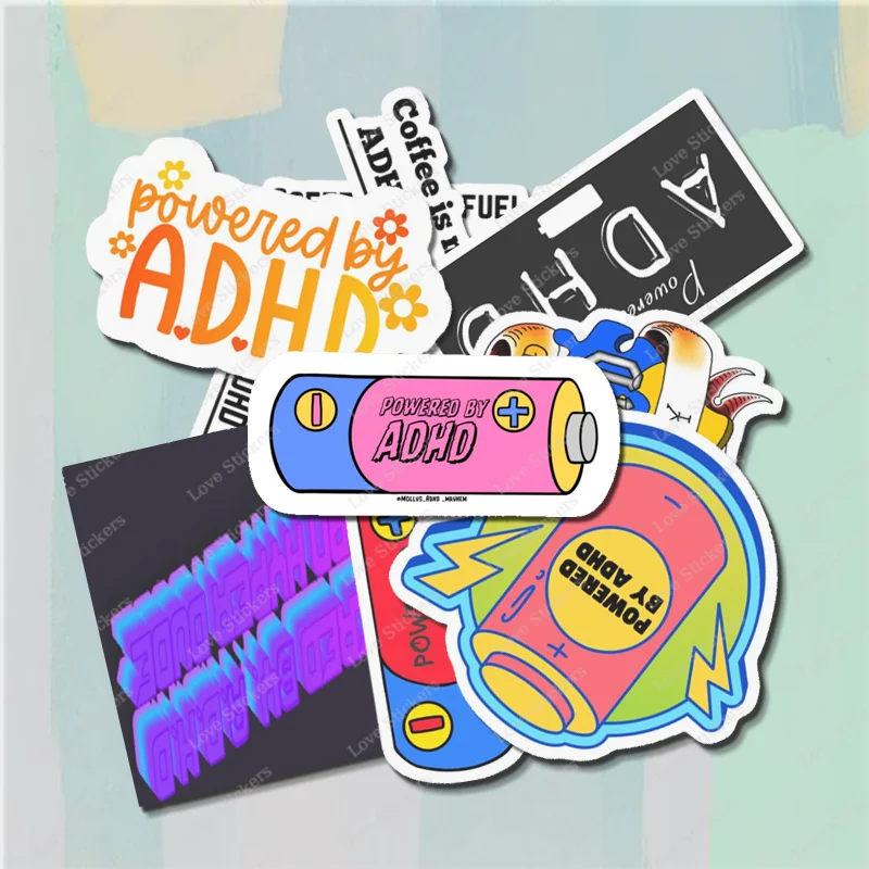 Powered By Adhd 5PCS Stickers for Living Room Bumper Anime Cute Kid Car Art Print Window Home Decor  Water Bottles Wall Stickers