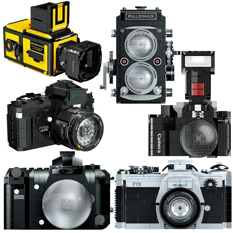 Fotocamera digitale classica avanzata Modello 3D Mini giocattoli in mattoni per ragazzi Design di assemblaggio per adulti Kit di blocchi Collezione Desktop Elegante