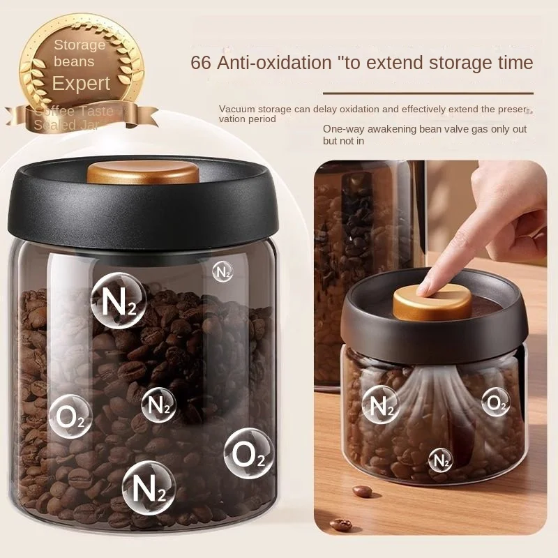 Vacuum Coffee Canister Press-Type Airtight Glass Jar for Coffee Beans Tea Nuts Freshness Storage Food Container - view 4