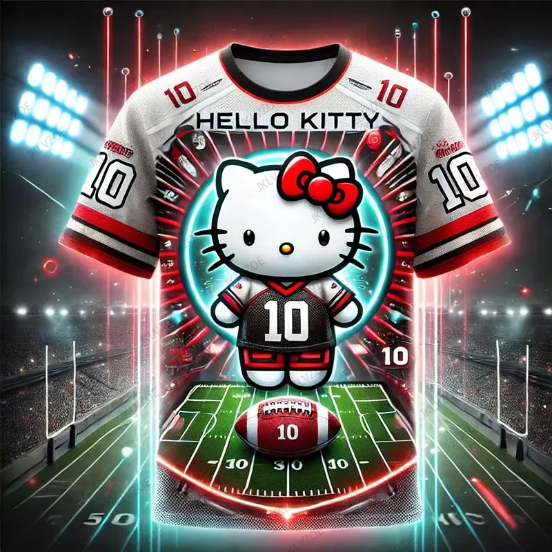 MINISO Hello Kitty and Rugby Training Clothes Casual Men's and Women's Sports Shirts Quick drying Breathable Fashion T-shirt Top