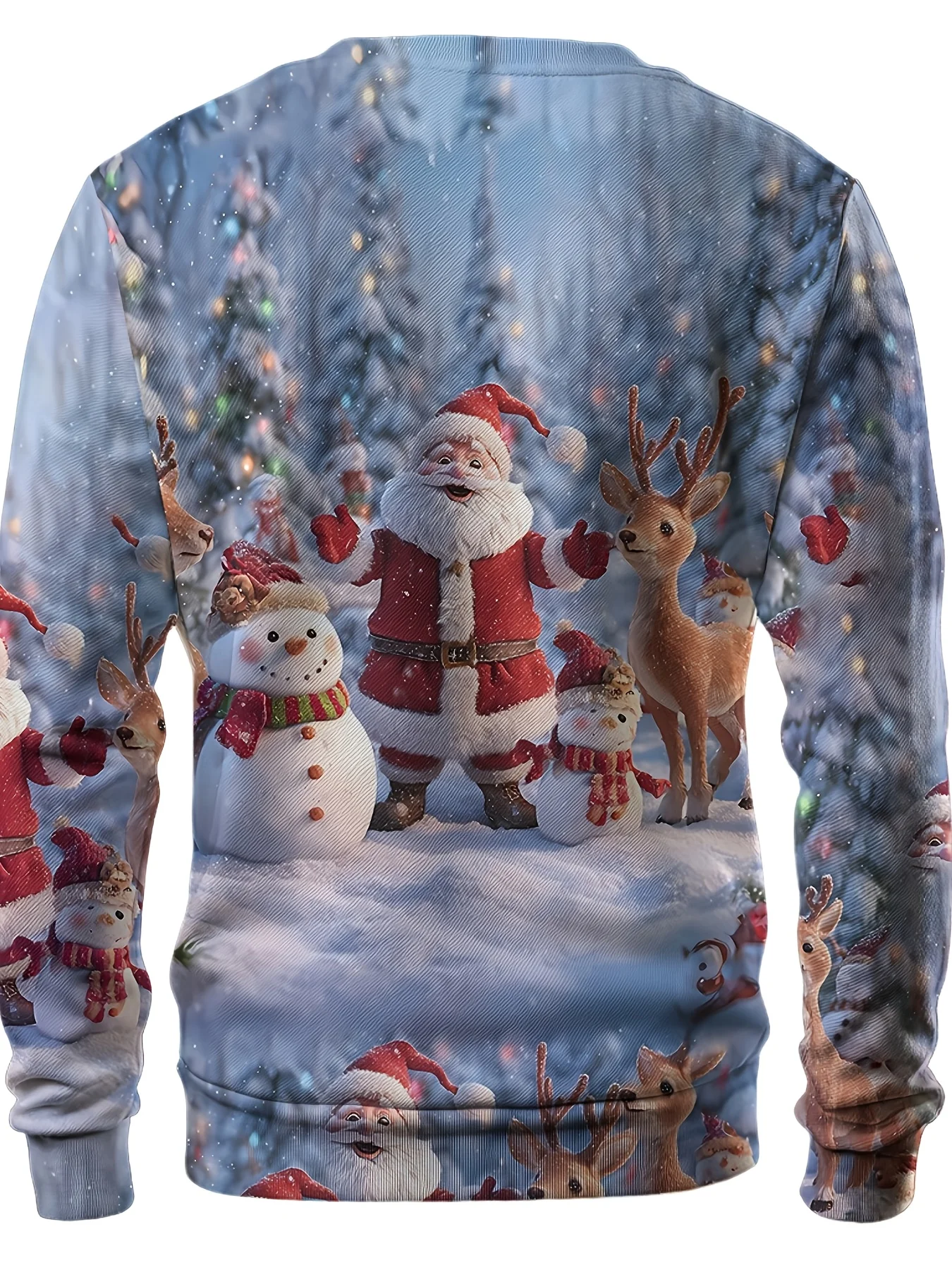 Men Crewneck Sweatshirt, Santa Snowman Reindeer Winter Forest Xmas Polyester Pullover