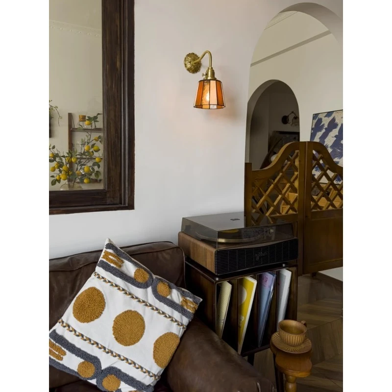 Coffee clothing store bedside lamp, medieval brass aisle small wall lamp