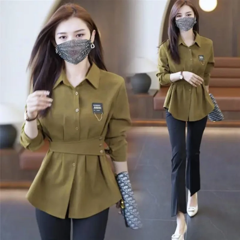 

Autumn Long Sleeve Shirt Women, Waist-Cinching, Slimming, Covering Flaws2025New Stylish Shirt Fashionable Design Sense Niche