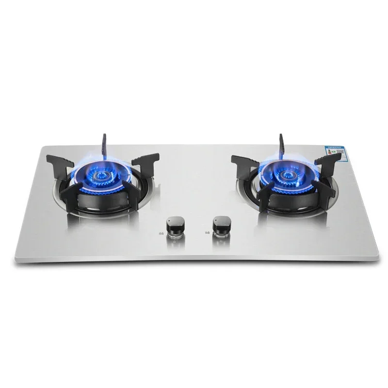 Table Embedded Dual-Purpose Dual-Hole Natural Gas Liquefied Gas Stove Household Thickened Stainless Steel Brushed Panel Stove