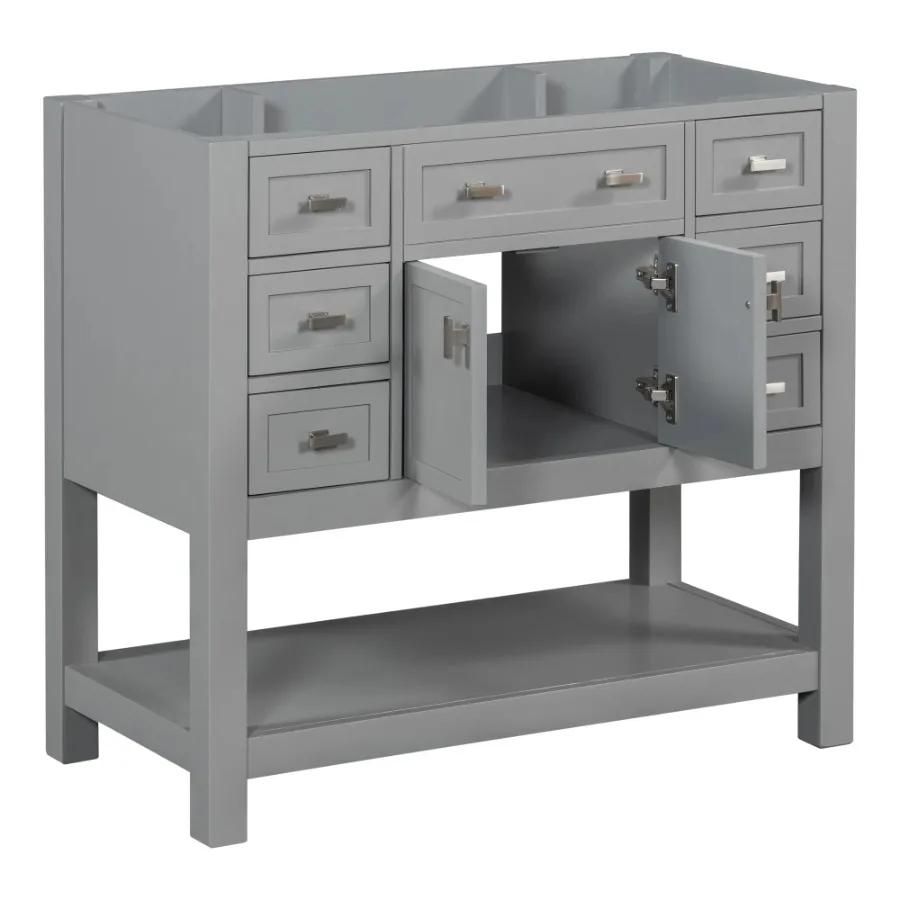 36'' Bathroom Vanity without Top Sink Grey Cabinet only Modern Bathroom Storage Cabinet with 2 Soft Closing Doors and 6 Drawers