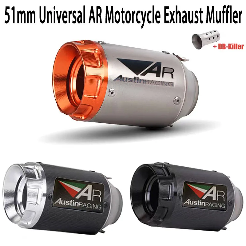 

51mm Universal Motorcycle AR Exhaust Muffler Escape For Kawasaki300 400 800 1000 CB300R R3 R6 MT07 MT09 DUKE390 ZX6R S1000RR Etc
