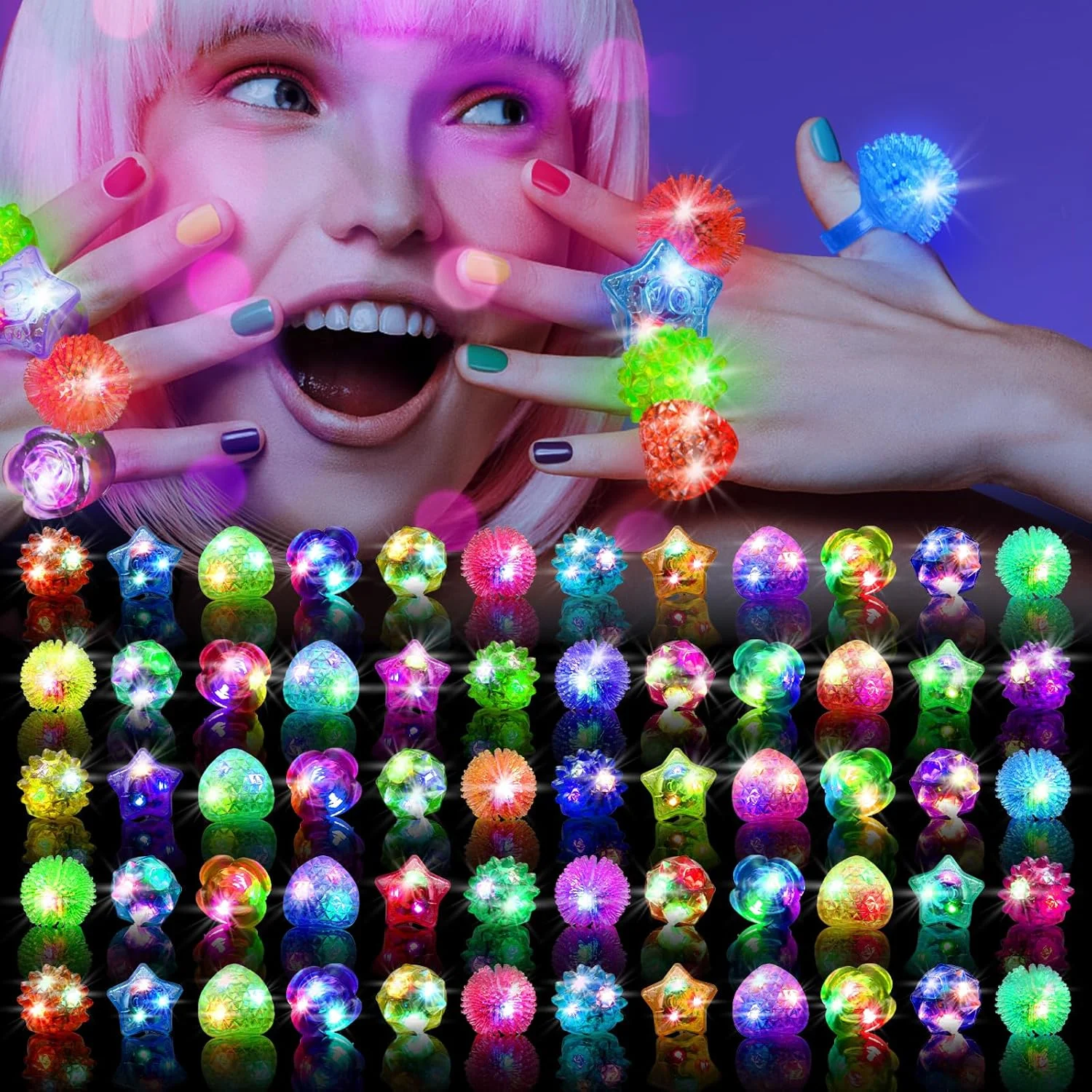 10-50 Uds. Anillos con luz LED, anillos brillantes luminosos para recuerdo de fiesta de cumpleaños infantil, suministros para regalos de fiesta que brillan en la oscuridad