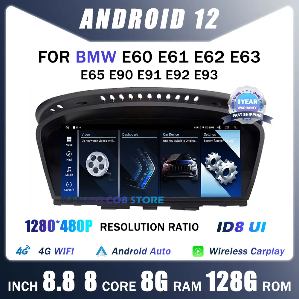 

8.8" Android 12 Car Radio Player GPS Navigation Video Multimedia For BMW E60 E61 E62 E63 E65 E90 E91 E92 E93 IPS Touch HD Screen