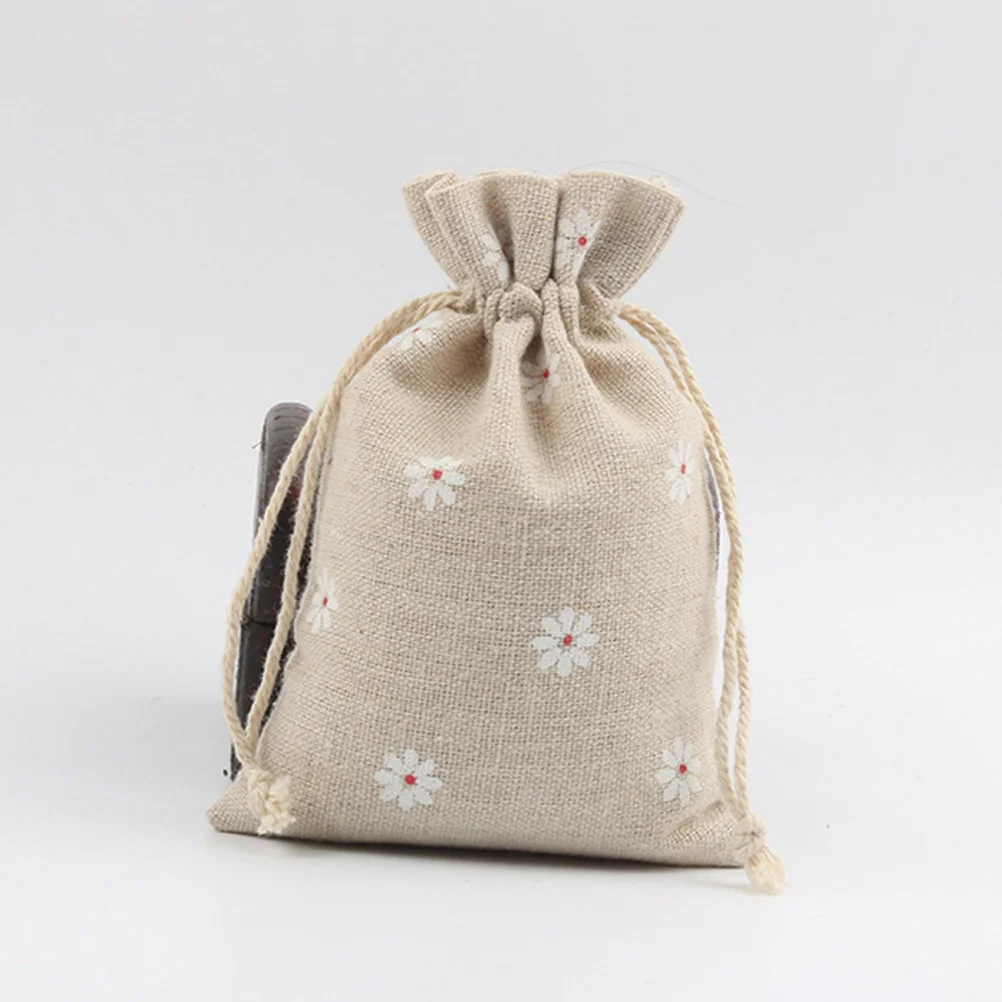 

24pcs Daisy Flower Drawstring Cotton Linen Storage Bag Gift Candy Tea Jewelry Organizer Makeup Coins Keys Bags 10x14cm