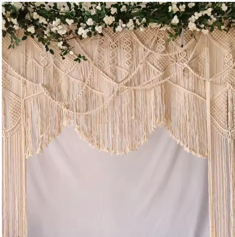 Boho Handmade Cotton Macrame Wedding Backdrop Curtain Bohemia Tassel Art Wall Hanging Tapestry Headboard Wall Hanging Panels
