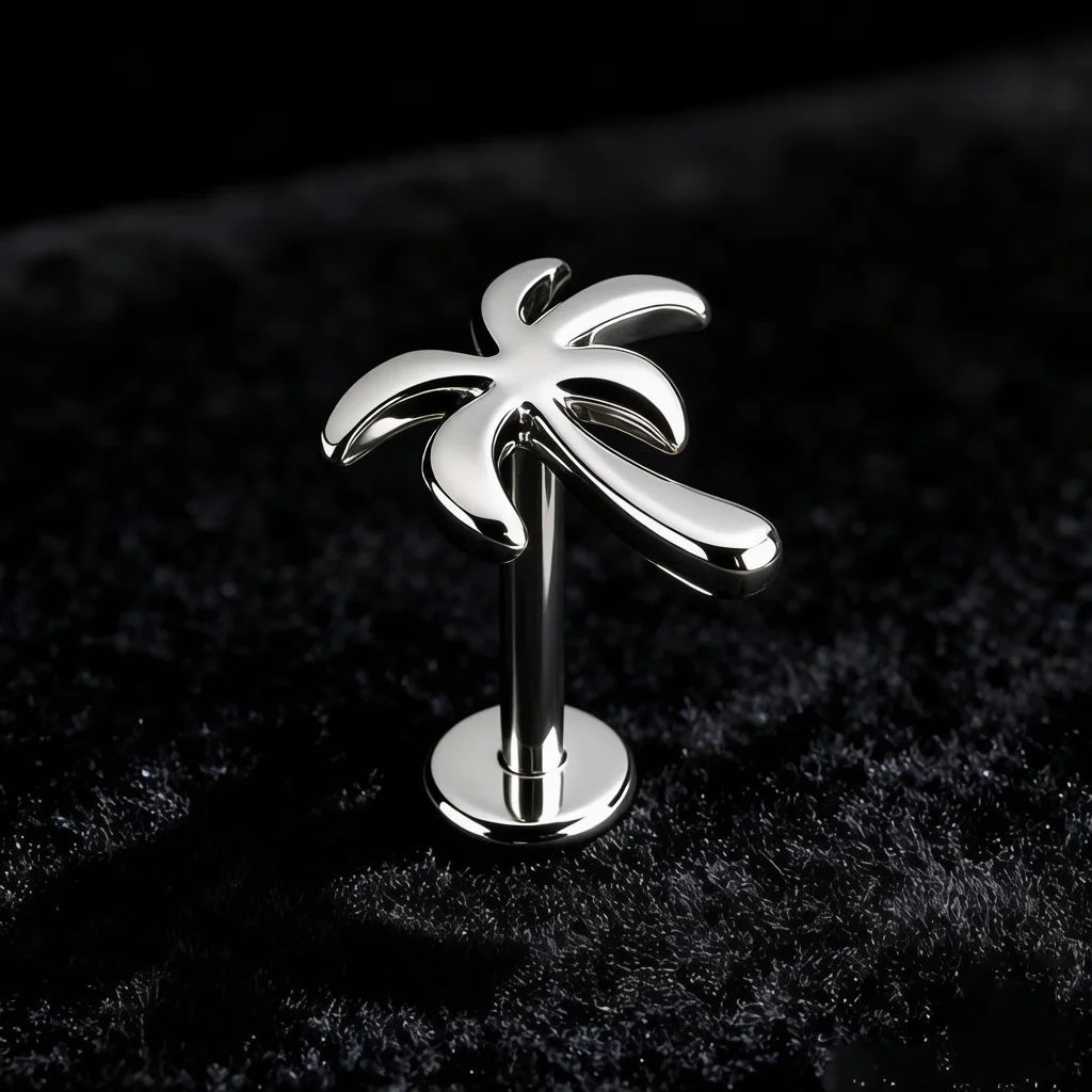 ASTM F136 Titanium Palm Tree Labret Stud 16G Internally Threaded Flat Back Lip Tragus Helix Cartilage Conch Piercing Jewelry