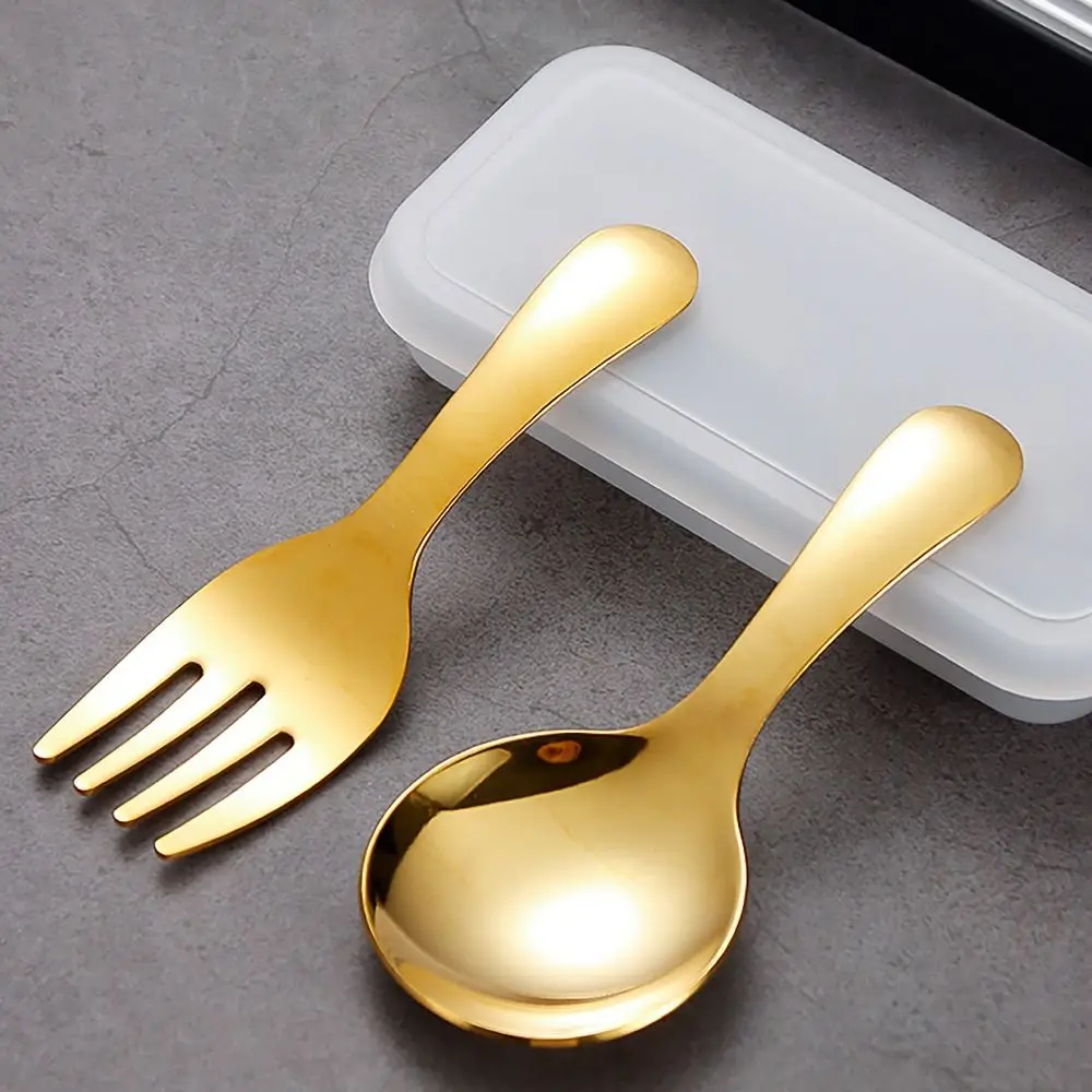 304 Stainless Steel Spoon Fork Set Storage Case Dessert Fruit Tool Cutlery Set Short Handle Kids Tableware