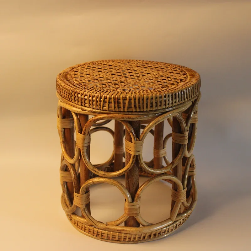 

Rattan Household Furniture Low Stool Simple Living Room Small Apartment Round Ottomans Designer Balcony Shoe Changing Stools L