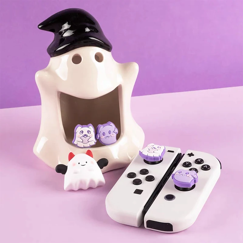 4 Stuks Ghost Cat Siliconen Soft Thumb Stick Grip Cap Joystick Cover Voor Schakelaar Oled/Lite Joy-Con Thumbstick Case Protector