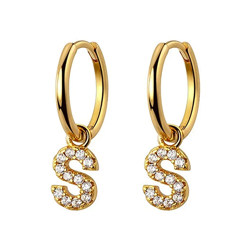 S925 الفضة الزركون قلادة أقراط للنساء ، A-Z ، 26 رسائل ، بسيطة ، عصرية ، غرامة مجوهرات اكسسوارات ، صنع ، DIY بها بنفسك