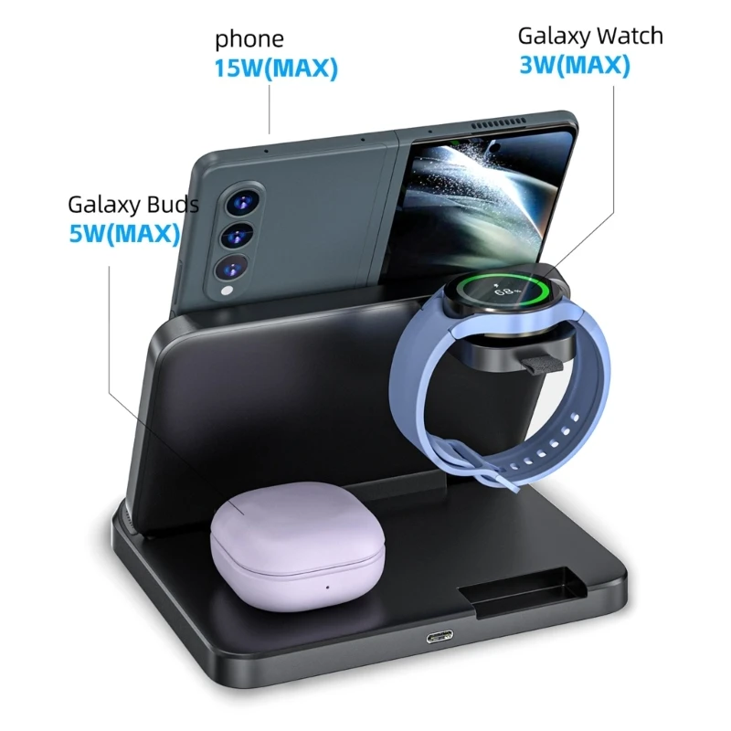 Safe Wireless Charging for FOLD Series 3 in 1 Fast Charging Dock Station Support