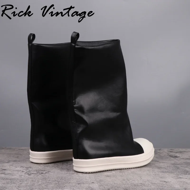 Rick Vintage Hip Hop Man Shoes Women\'s High Boots Casual Snow Boots Genuine Leather Women Elastic Platform Boots Big Size 42