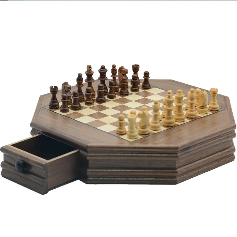 

Wooden Magnetic Chess Set with Creative Polygonal Board for Chess Games and Brain Teasers