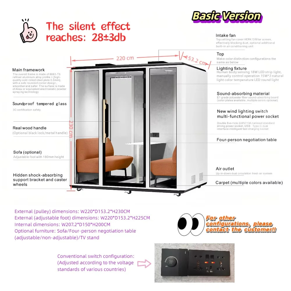Prefabricated Acoustics Office Pod Portable Soundproof Booth Heavy Duty Easy Assemble Recording Music Phone Booth Office