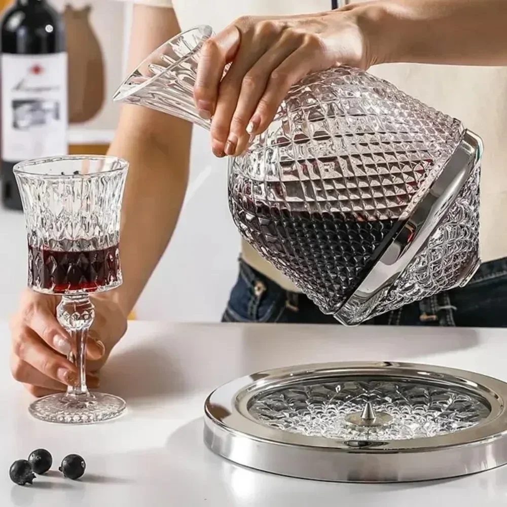 360 Rotating Wine Decanter Tumbler 1500ml Decanter Dispenser Crystal Glass Bottle Wine Aerator Mirror Jug Gift Bar Decoration