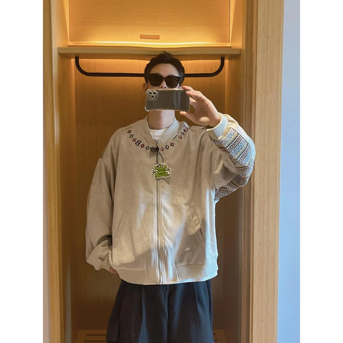 

Casual Loose Baseball Collar Jaet for Men And Women Autumn Vintage Embroidery Letter Pattern All-Match Leisure Couple Sle