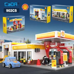 CaDA City Shell estación de venta al por menor estación de gasolina lavado de coches bloque de construcción MOC tienda de conveniencia ladrillos regalo juguetes para niños regalos