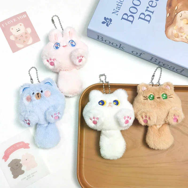 Plush Doll Toys Cartoon Kitten Soft Stuffed Animal Keyring Backpack Charms Bag Pendant Decor Gifts Cute Long Tail Cat Keychain