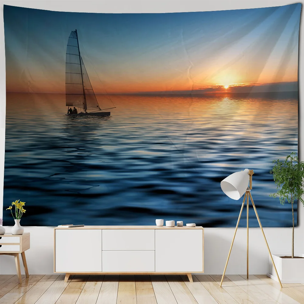 

Sea view tapestry, sunrise and sunset wall hanging, aesthetic tapestry, home hanging cloth, living room, bedroom, art decoration