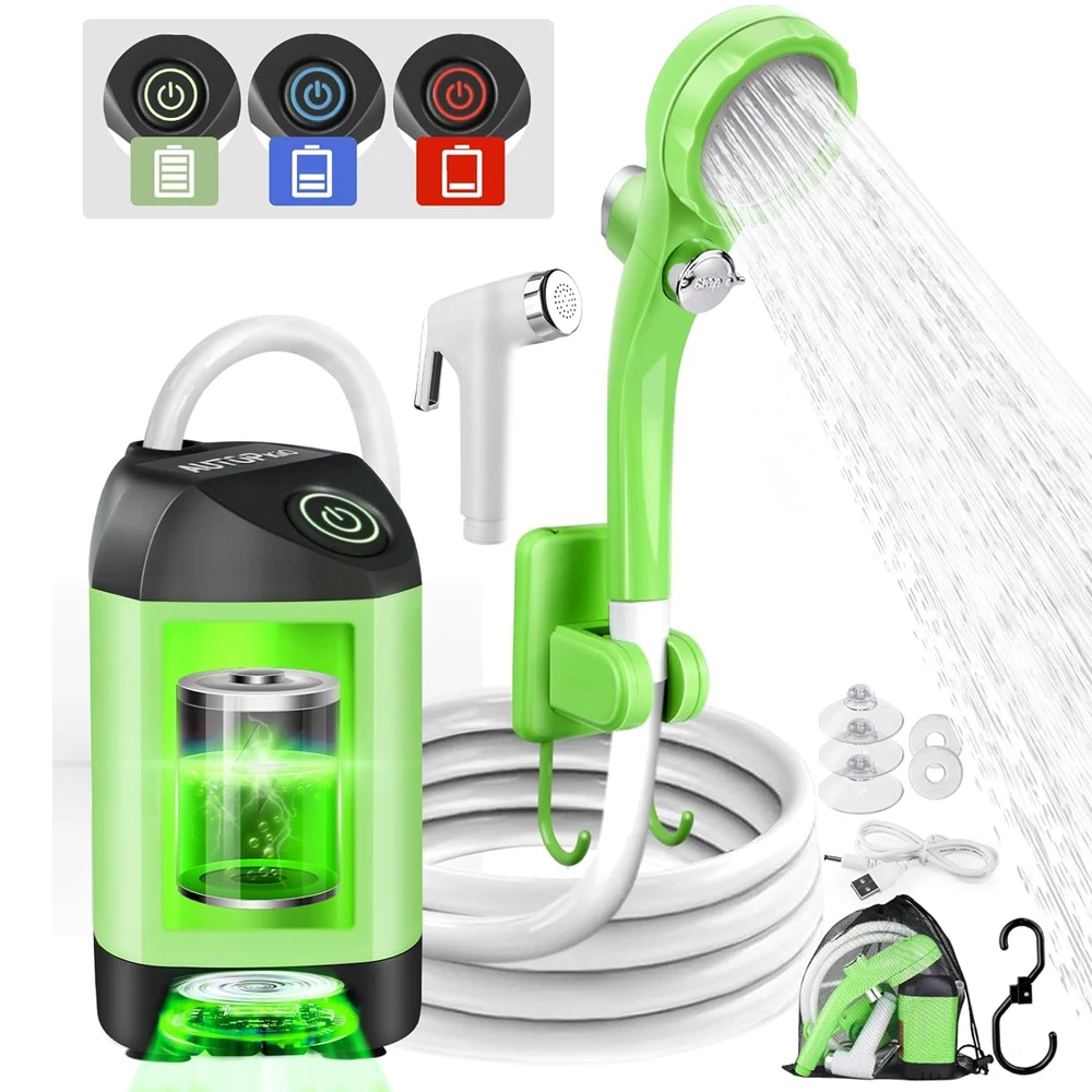 Douche portable avec pompe, écran indicateur LED, tuyau de 2 m pour le camping, la randonnée, le lavage de voiture, le nettoyage des animaux