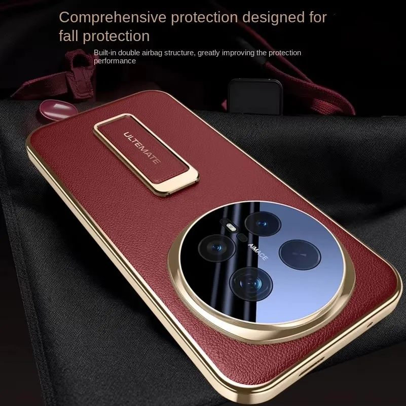 Luksusowe skórzane etui z paskiem na nadgarstek i metalową podstawką do Honor Magic 8 Pro magic8, smukłe, twarde, w pełni otulające obiektyw, tylna obudowa. — zdjęcie produktu 4