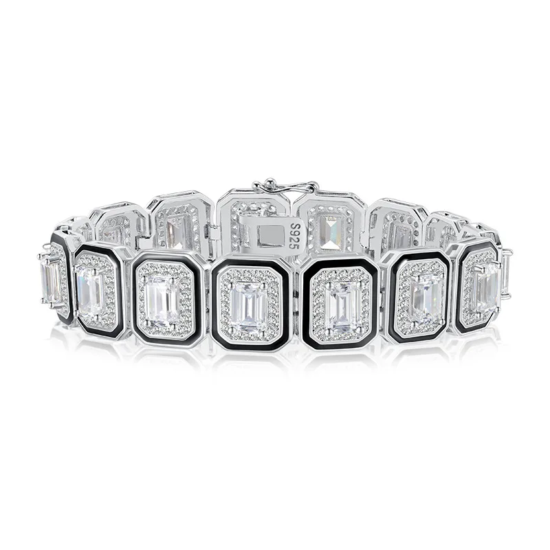 

2024 New S925 Pure Silver Luxury Style Full Diamond Inlaid Emerald Cut Black Enamel Fashion Bracelet Hot selling Jewelry